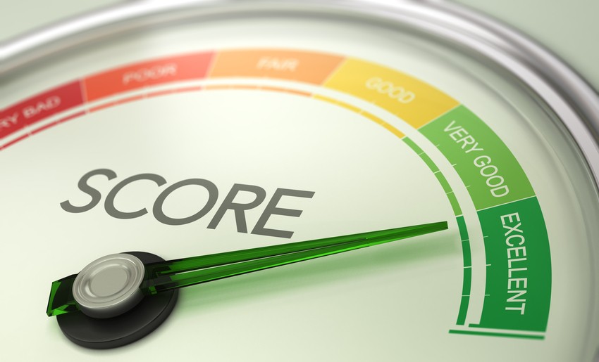 A gauge displaying levels from "Very Bad" to "Excellent," with a needle pointing to "Very Good." The word "SCORE" is centered above the gauge, reflecting the MCCQE1 pass rate.