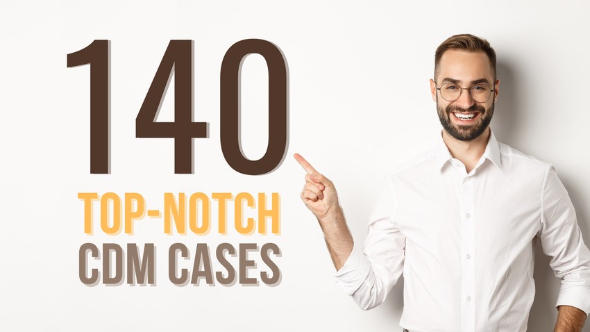 A man in a white shirt and glasses is smiling and pointing towards text that reads "140 Top-Notch CDM Cases for MCCQE1 Exam Preparation from Ace QBank.