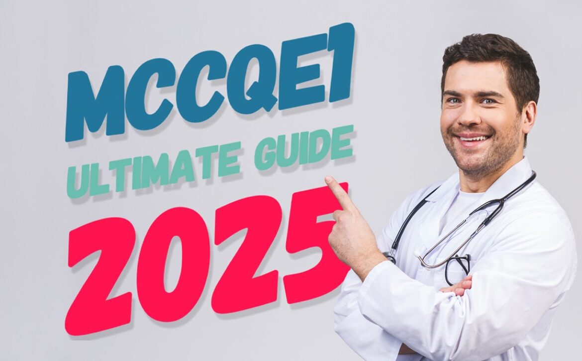 A smiling man in a white coat points to text reading "MCCQE1 Ultimate Guide 2025" on a light background, highlighting key 2025 MCCQE part 1 prep & resources. A smiling man in a white coat points to text reading "MCCQE1 Ultimate Guide 2025" on a light background, highlighting key 2025 MCCQE part 1 prep & resources.